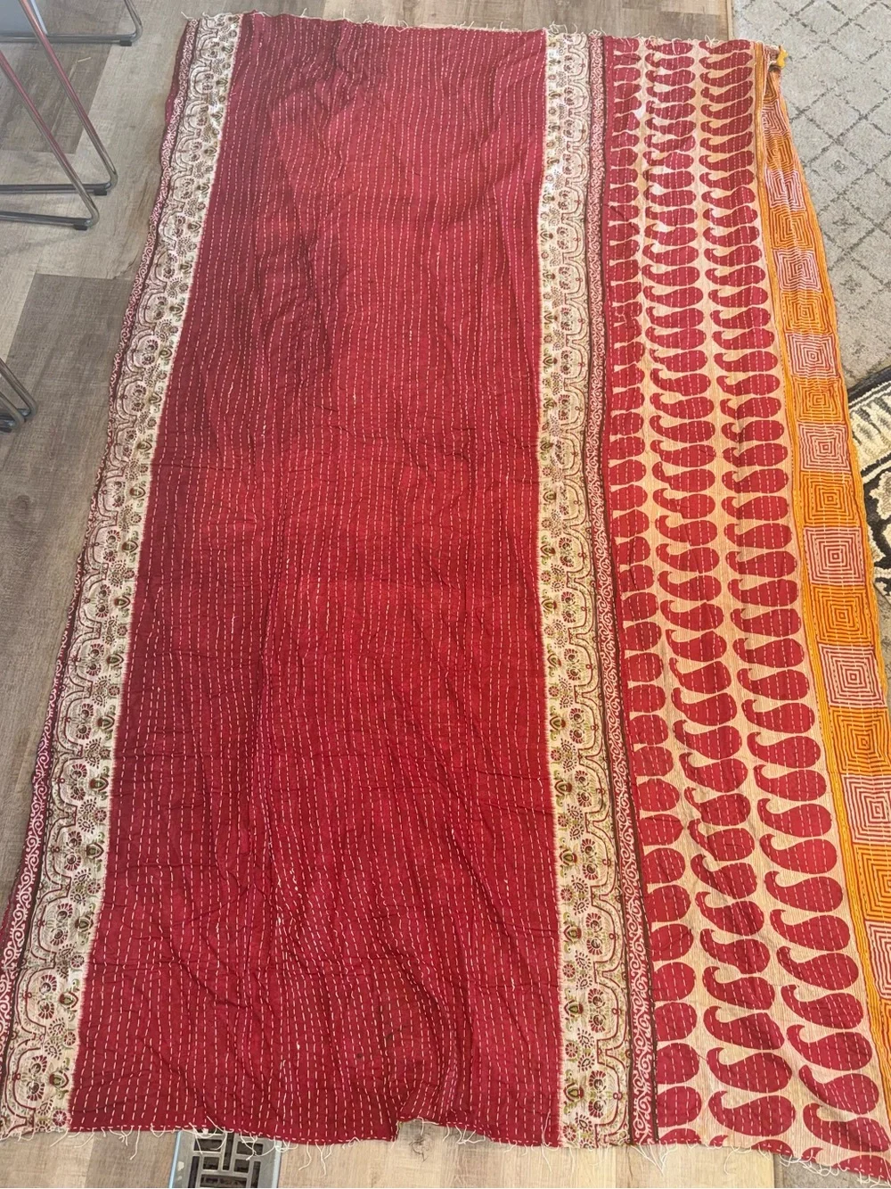 Vintage Kantha Quilt Throw- Hand Stitched from Sari Quilt - Multiple patterns